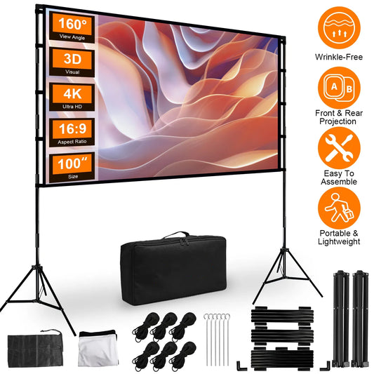 100inch 120inch Options Projector Screen With Stand 4K HD Rear Front Wrinkle-Free Portable And Foldable Movie Screen