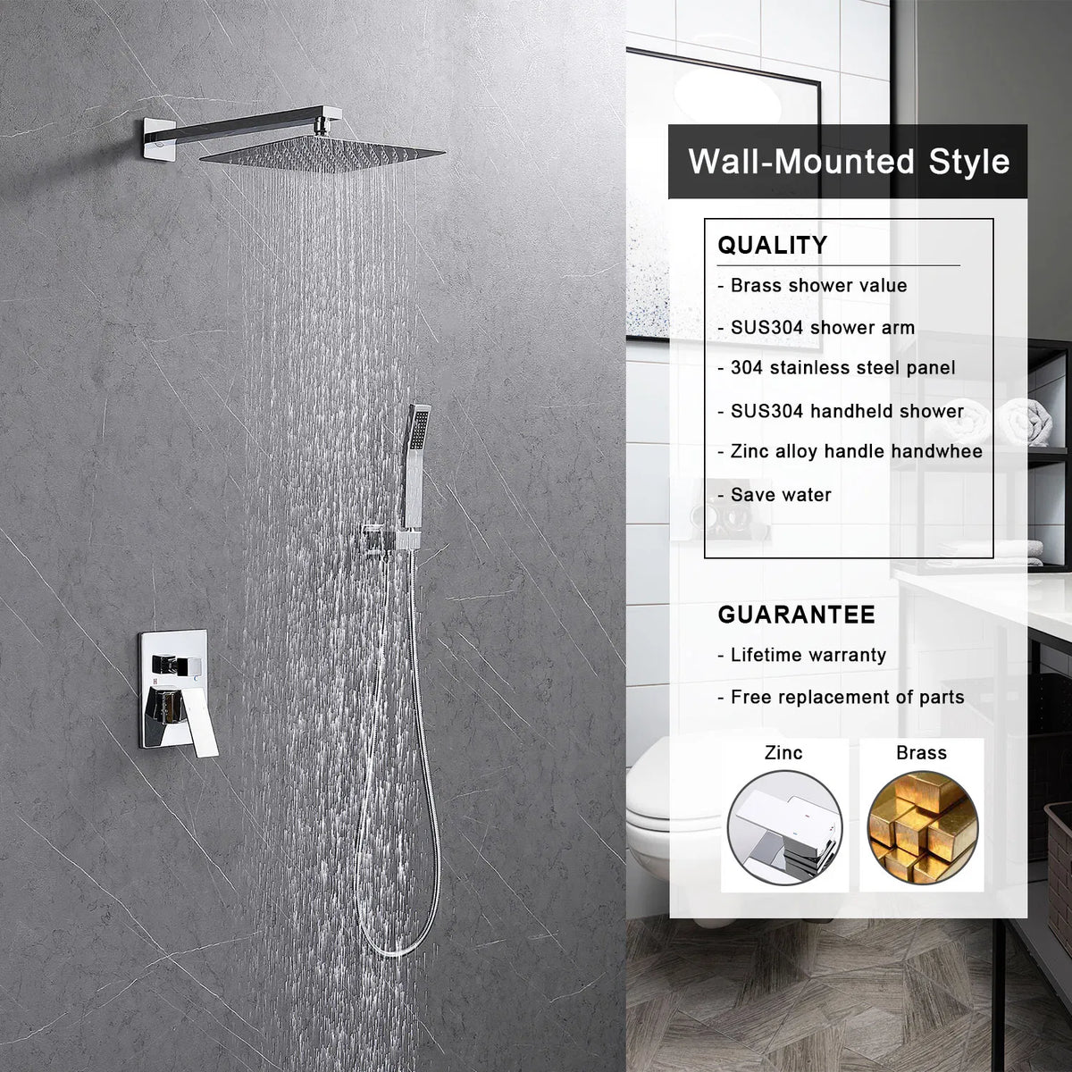 Shower System Shower Faucet Combo Set Wall Mounted with 12" Rainfall Shower Head and handheld shower faucet - view 7