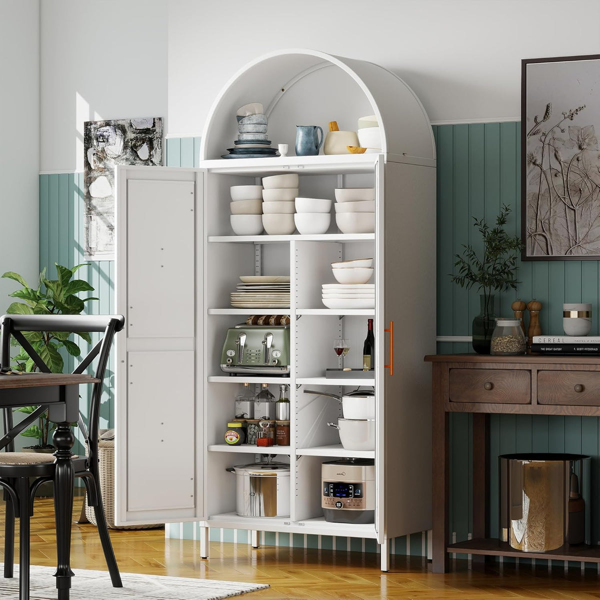 Tall Kitchen Pantry Cabinet, Arched Storage Cabinet With Doors And Adjustable Shelves - view 6