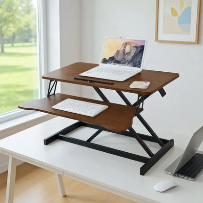 32 Inch Desk Converter, Height Adjustable Sit To Stand Riser, Dual Monitor And Laptop Workstation With Wide Keyboard - view 3