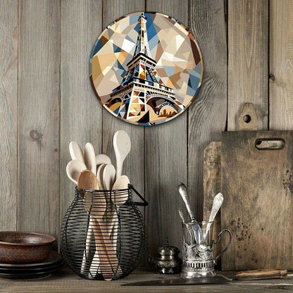 Vintage Eiffel Tower Metal Sign 7.87x7.87 Inch, Geometric Round Decorative Wall Art For Home Cafe Garage - view 3