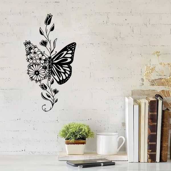 Aluminum Butterfly Floral Silhouette Wall Art Natural Farmhouse Home Decor Gift
