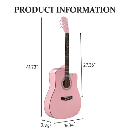 Pink 41-inch Dreadnought Barrel-shaped Cutaway Acoustic Guitar With Pick, Strings, Capo, Gig Bag, Tuner, Wrench Tool - view 3