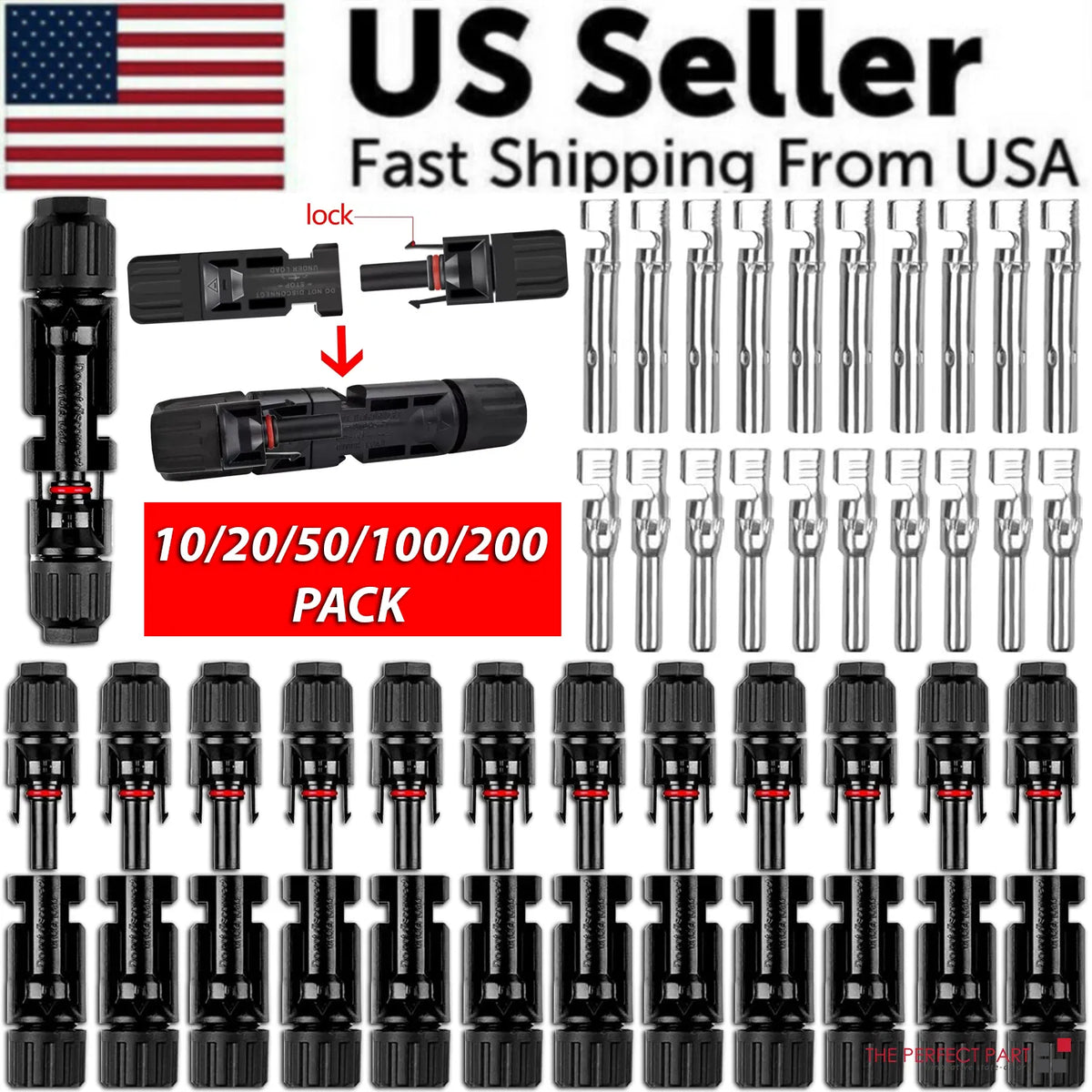 Male Female Solar Cable Connectors For DIY Solar Panel US