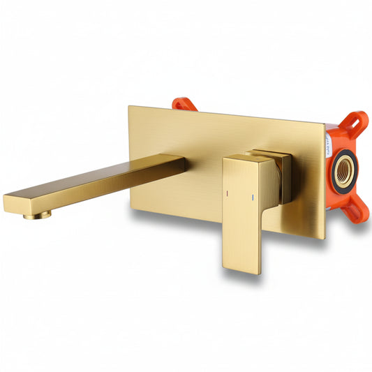 Wall Mount Faucet For Bathroom Sink Or Bathtub, Single Handle 2 Holes Brass Rough-in Valve Included, Brushed Gold - view 2