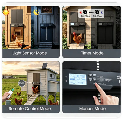 Solar Powered Automatic Chicken Coop Door with 4 Control Modes Light Sensor Timer Remote Manual - view 3
