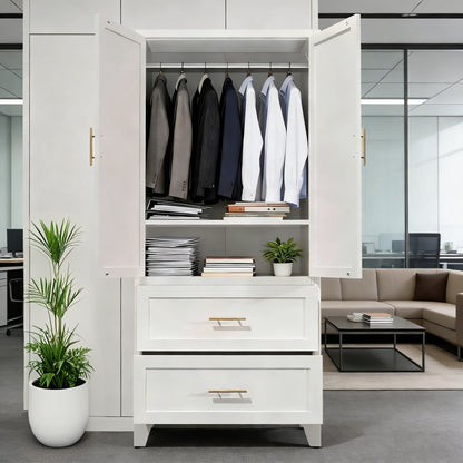 71inch Tall Metal Wardrobe Cabinet With 2 Drawers And Hanging Rod, 2 Doors Wardrobe Closet With Shelf For Bedroom - view 6