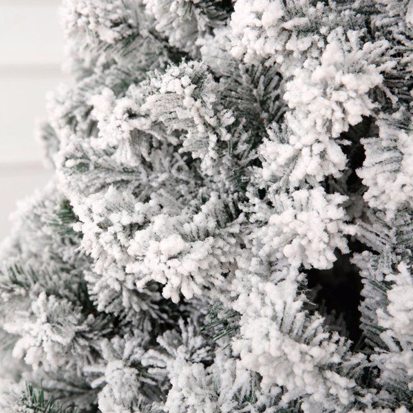 7 FT Pre-lit Snow Flocked Christmas Tree, Artificial Hinged Xmas Pine Tree With 1000 Branch Tips - view 6