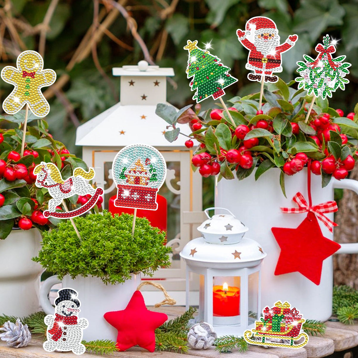 12Pcs Christmas Rhinestones Painting Kits Santa Claus Snowman Gingerbread Man Christmas Stockings Bows Design - view 5