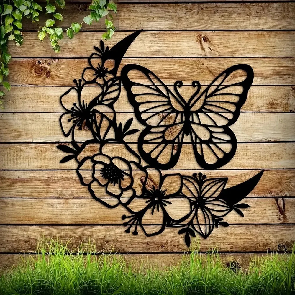 Moon Phase Butterfly iron Wall Art Bohemian Hanging Decor Indoor Outdoor Waterproof Sculpture Gift - view 7