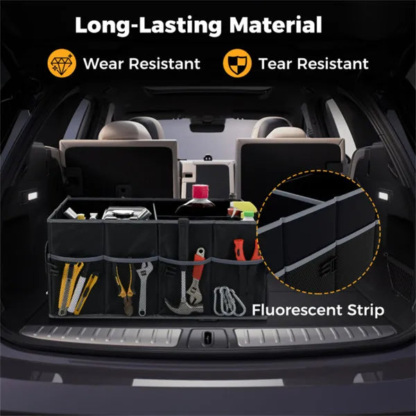 13 Gallon Car Trunk Organizer - 3 Compartments+6 Pockets, 600D Oxford Fabric, Non-Slip Base, Black - view 3