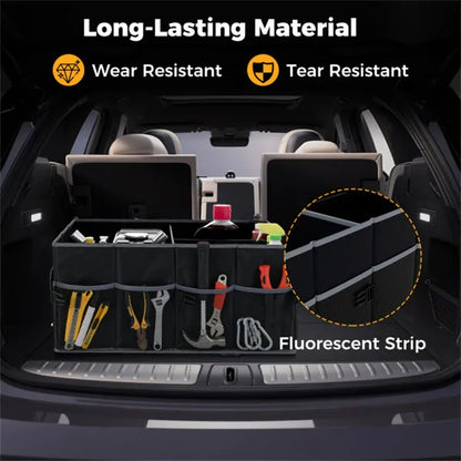 13 Gallon Car Trunk Organizer - 3 Compartments+6 Pockets, 600D Oxford Fabric, Non-Slip Base, Black - view 3