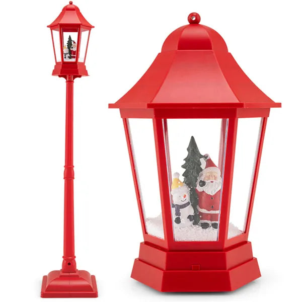 64" Christmas Streetlamp Decor: Santa/Snowman/Tree Scene, 60 Warm White LEDs, 8 Tunes, 2 Modes (Stand/Tabletop), Red