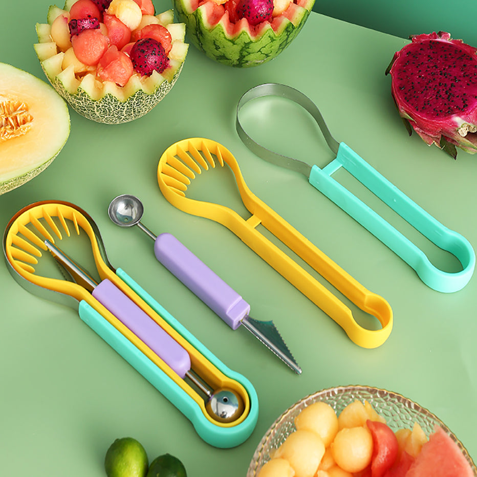 3-in-1 Fruit Digger Fruit Carving Knife Set Cutter Fruit Platter Separator Kitchen Gadgets Watermelon Ice Cream Baller