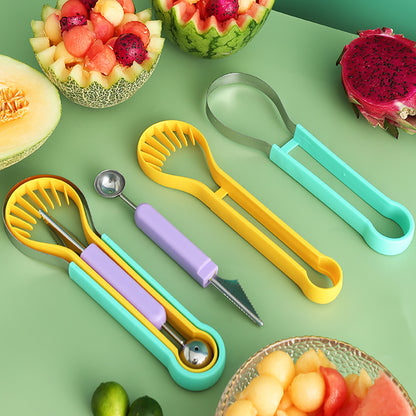3-in-1 Fruit Digger Fruit Carving Knife Set Cutter Fruit Platter Separator Kitchen Gadgets Watermelon Ice Cream Baller