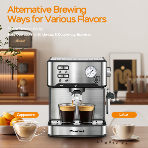 20 Bar Professional Espresso Machine With Milk Frother, Single & Double Shot, ESE Pod Compatible, Pressure Display - view 4