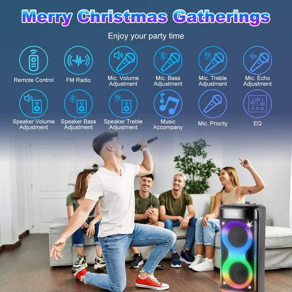 Portable Wireless Party Speaker With LED Light Wireless Mic Remote Control TWS Treble Bass Mic. Echo Music Accompany - view 6