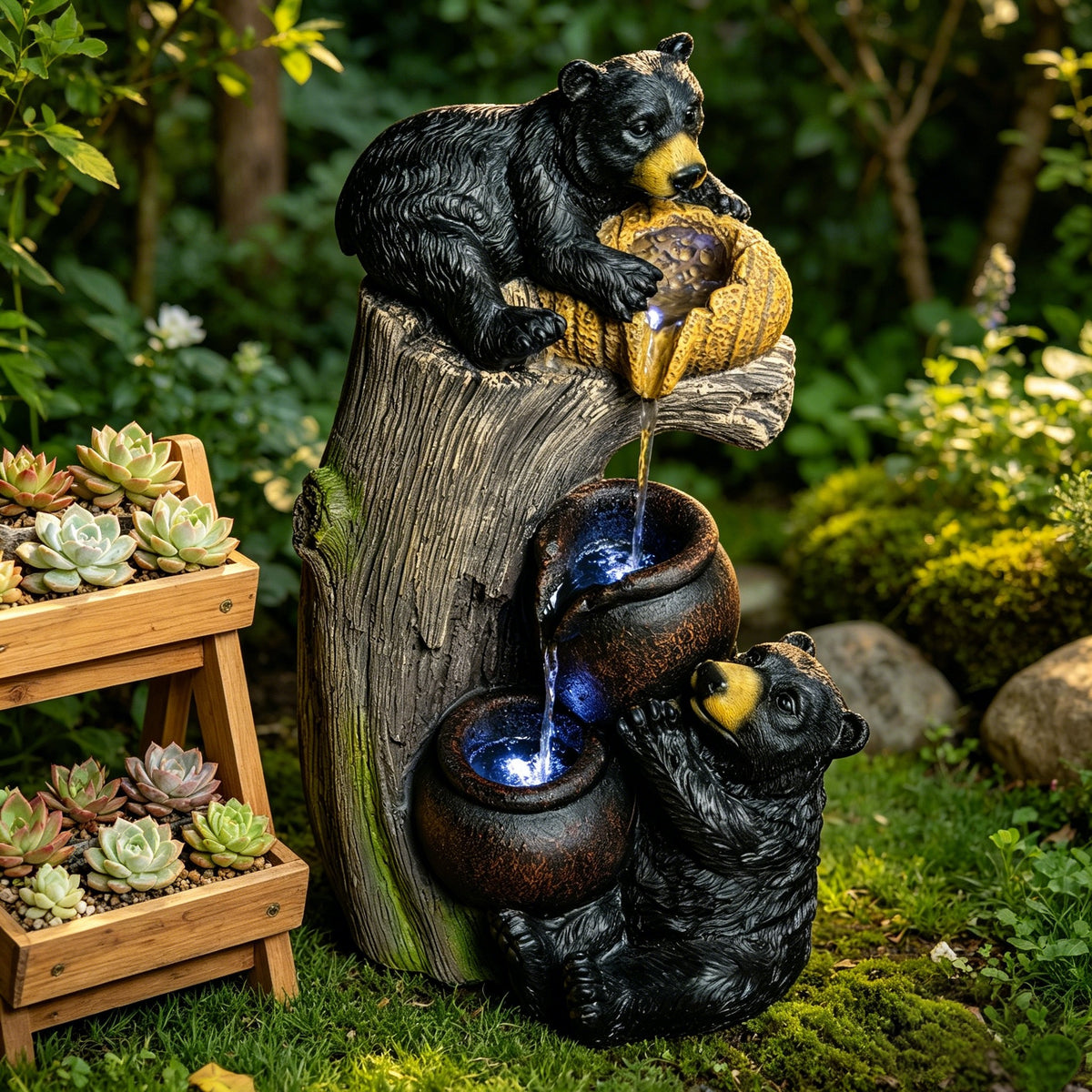 Bear Outdoor Water Fountain With LED Lights Cascading Fountains Outdoor For Patio Yard Balcony 23.62inch Garden - view 8