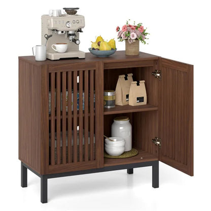 32" Buffet Sideboard Cabinet With 2 Doors, Farmhouse Storage Cabinet (Walnut + Black) With Adjustable Shelf - view 4