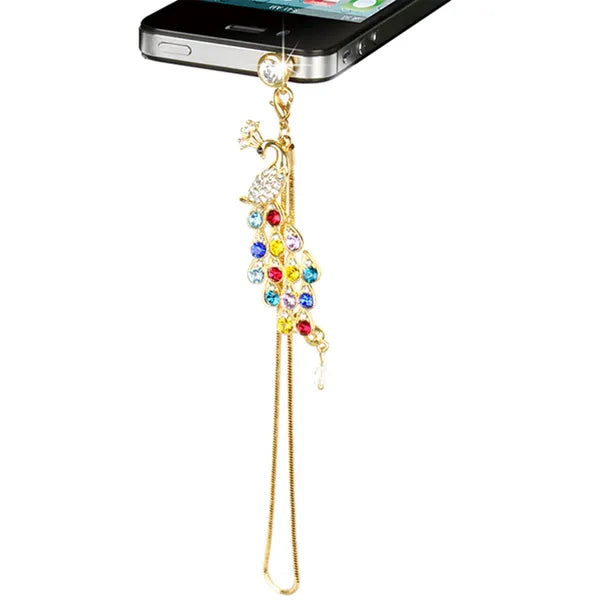 Colorful Crystal Diamond Peacock Dust Cap Pendant For Cell Phone 3.5mm Jack - view 4