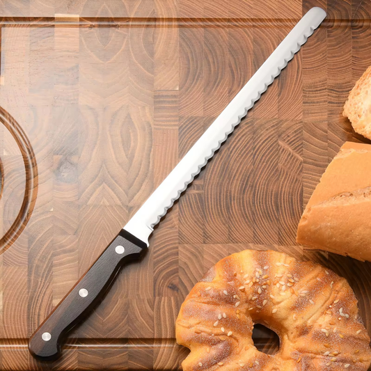 10-Inch Luxury Mirror Polished Carbon Steel Kitchen Bread Knife With Wooden Handle - view 2