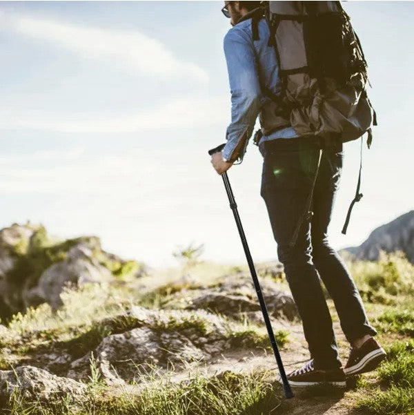 Black Male And Female Hikers Portable Mobility Aid Cane