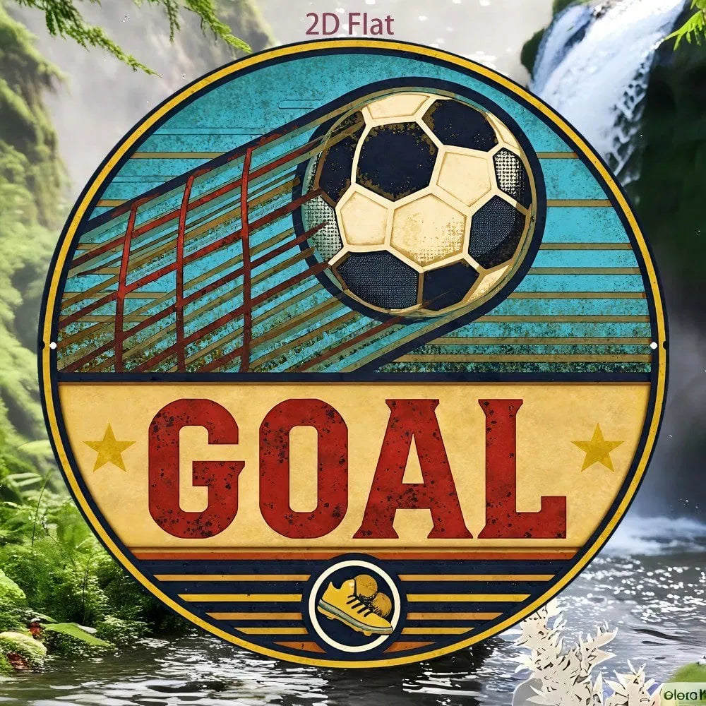 1pc Retro Soccer Goal Aluminum Sign, Retro Soccer Goal Aluminum Sign, Goal Aluminum Sign, 2D Flat Round Metal Plate - view 6