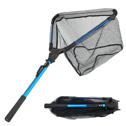 Foldable Fishing Net With Aluminum Alloy Rod EVA Handle Durable 5MM Hexagonal Nano Coating Nylon Mesh Collapsible