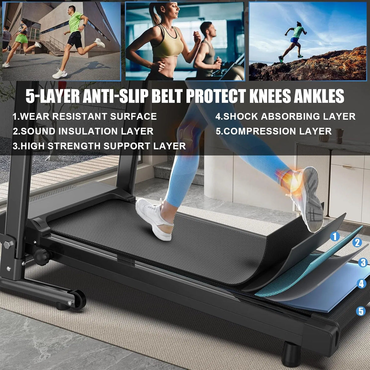 Foldable Treadmills for Home, Portable Treadmill with Handles, 2.5HP Treadmills 300 lb Capacity, APP Control - view 6
