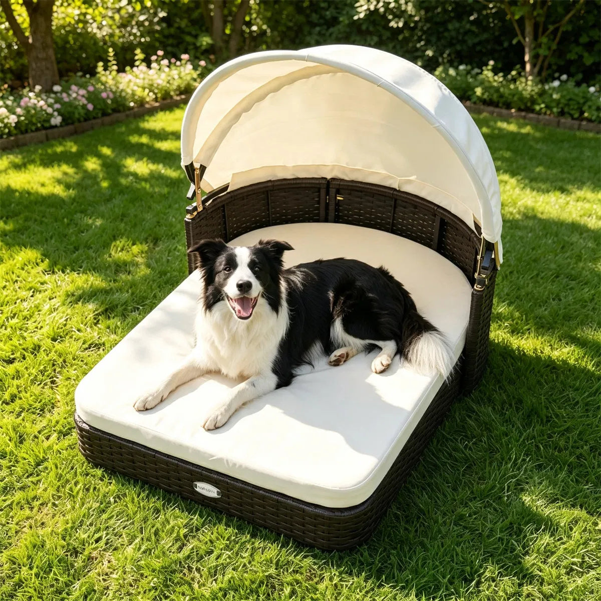 Hand-Woven PE Rattan Dog Bed with Adjustable Canopy, Elevated Outdoor Pet Daybed with Washable Plush Cushion - view 10