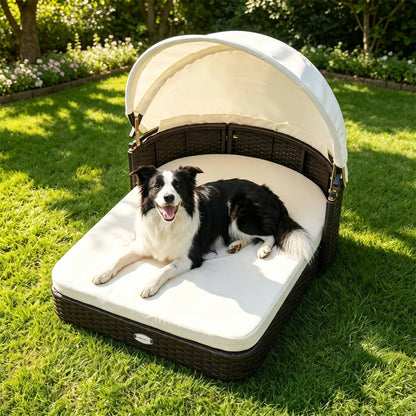 Hand-Woven PE Rattan Dog Bed with Adjustable Canopy, Elevated Outdoor Pet Daybed with Washable Plush Cushion - view 10