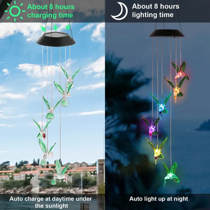 LED Solar Hummingbird Wind Chime Solar String Lights 6 LEDs Color-Changing IP65 Waterproof Decorative Lamp - view 4