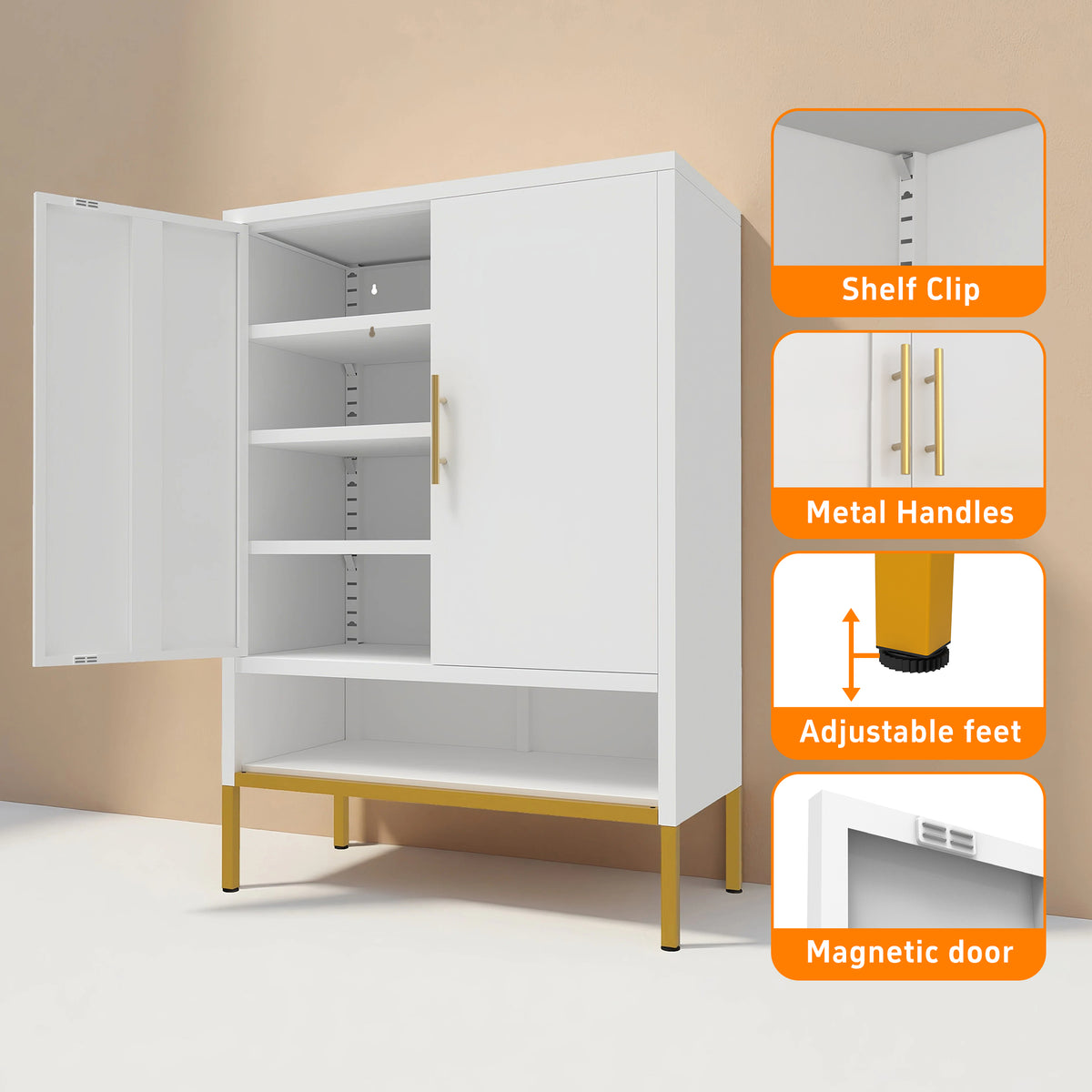 40inch Tall 2-Doors Shoes Cabinet, Metal 7-Tier Hidden Shoe Organizer - view 4