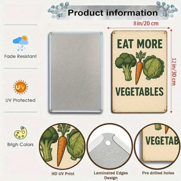 Retro Eat More Veggies Metal Tin Sign, 8x12 Inch 1PC 2D Flat Green Carrots Lettuce Vegetables Pattern Inspirational - view 5
