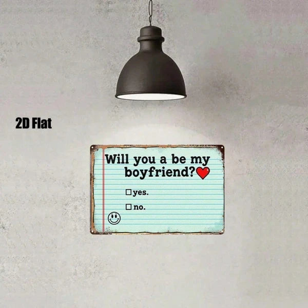 1pc Will You Be My Boyfriend Metal Sign, 2D Flat Tin Plaque Sticky Note Style - view 3
