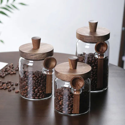 3 Pcs Glass Coffee Jars With Spoons, Candy Jars, Biscuit Jars, Storage Jars, Tea Jars, Snack Jars, Seasoning Jars