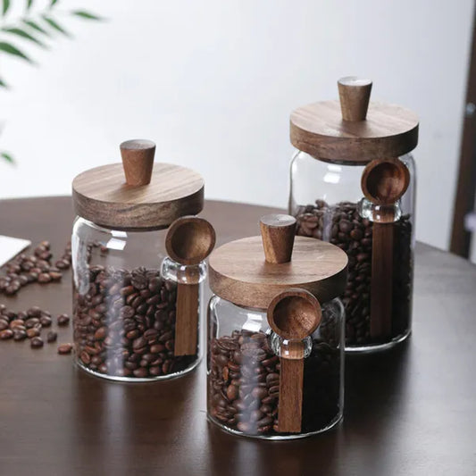 3 Pcs Glass Coffee Jars With Spoons, Candy Jars, Biscuit Jars, Storage Jars, Tea Jars, Snack Jars, Seasoning Jars