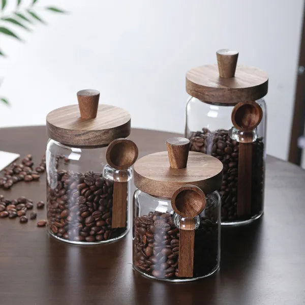 3 Pcs Glass Coffee Jars With Spoons, Candy Jars, Biscuit Jars, Storage Jars, Tea Jars, Snack Jars, Seasoning Jars