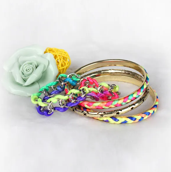 4Pcs Colorful Woven Burnished Gold Bracelets Set - view 3
