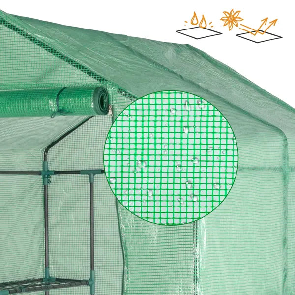 143x143x195cm Black Iron Pipe Steeple With 8 Pieces Grid Flower Stand With Zipper Rolling Door PE Cloth Greenhouse - view 3