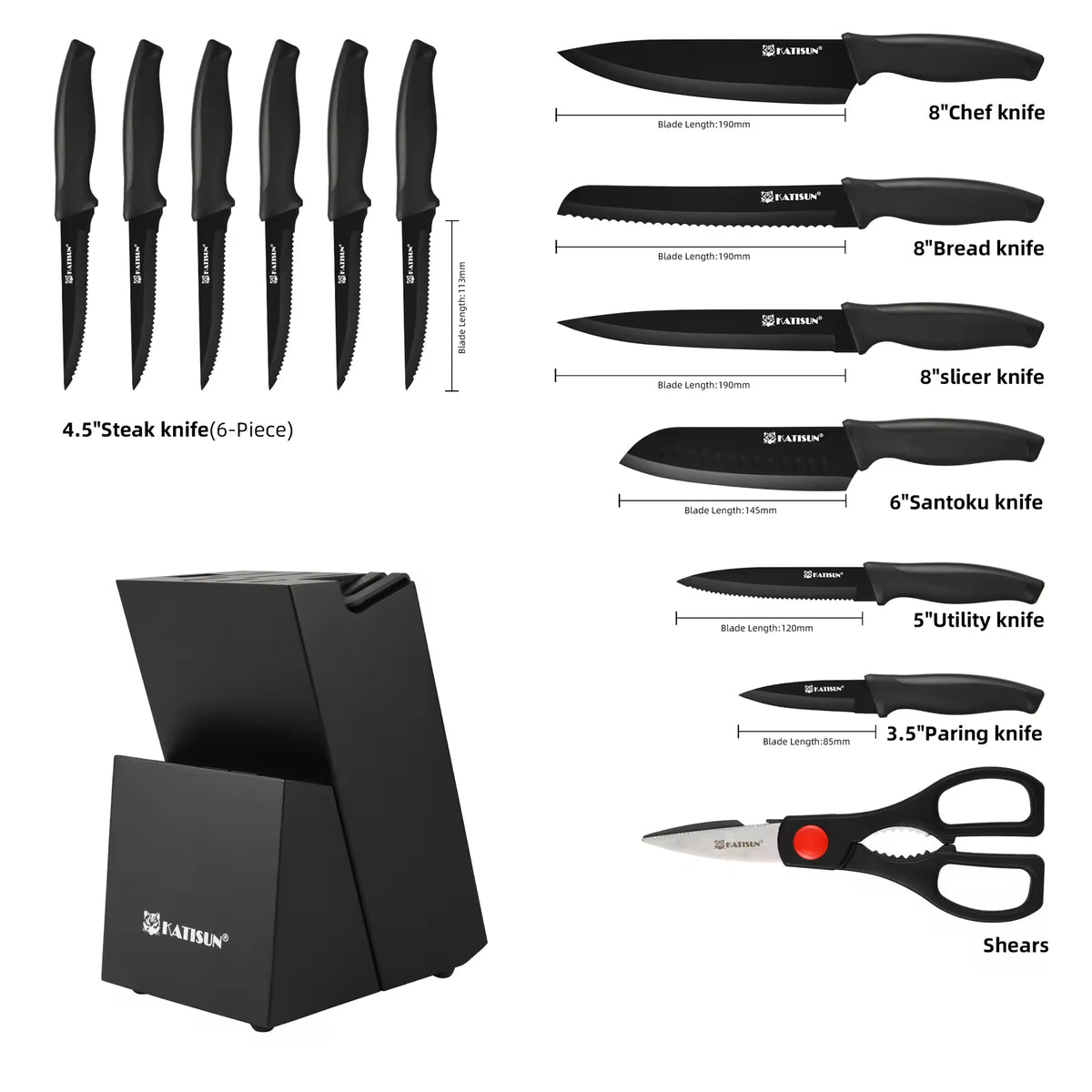 15-Piece Color-Coded Kitchen Knife Set With High-Carbon Chef Knives, Ergonomic Black Non-Slip TPR Soft Handles - view 3