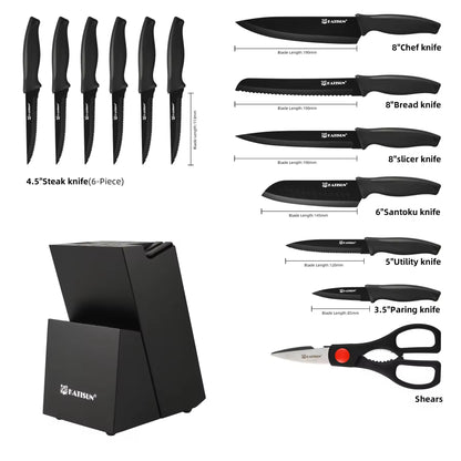 15-Piece Color-Coded Kitchen Knife Set With High-Carbon Chef Knives, Ergonomic Black Non-Slip TPR Soft Handles - view 3