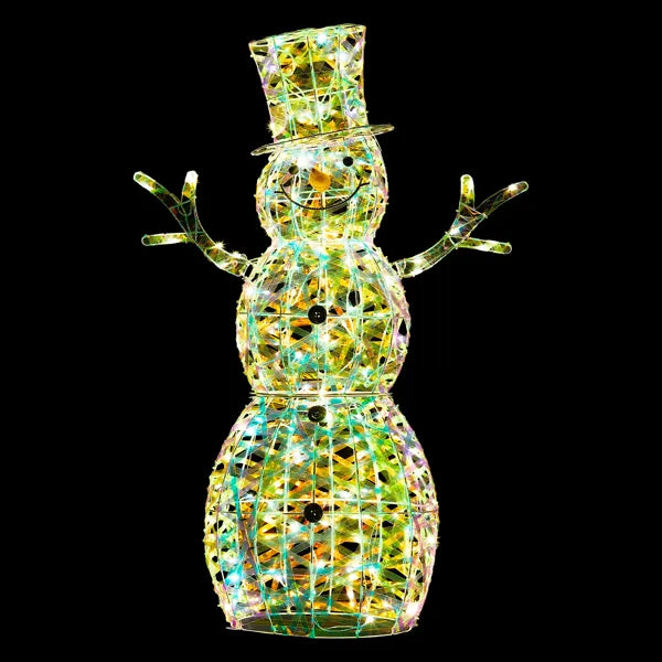 4FT Lighted Iridescent Snowman Christmas Decorations, Pre-lit Holiday Decor With 100 Warm White LED Lights For Xmas - view 3