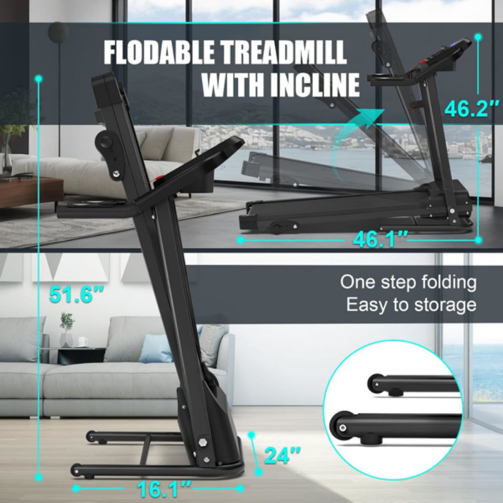 Compact Folding Treadmill For Home - 2.5HP Quiet Brushless Motor, 3-Level Incline - view 5