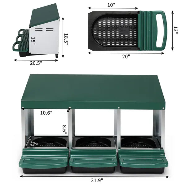 3 Compartment Roll Out Chicken Nesting Box With Plastic Basket, Egg Nest Box Chicken Laying Box Hens Chicken Coop Box - view 5