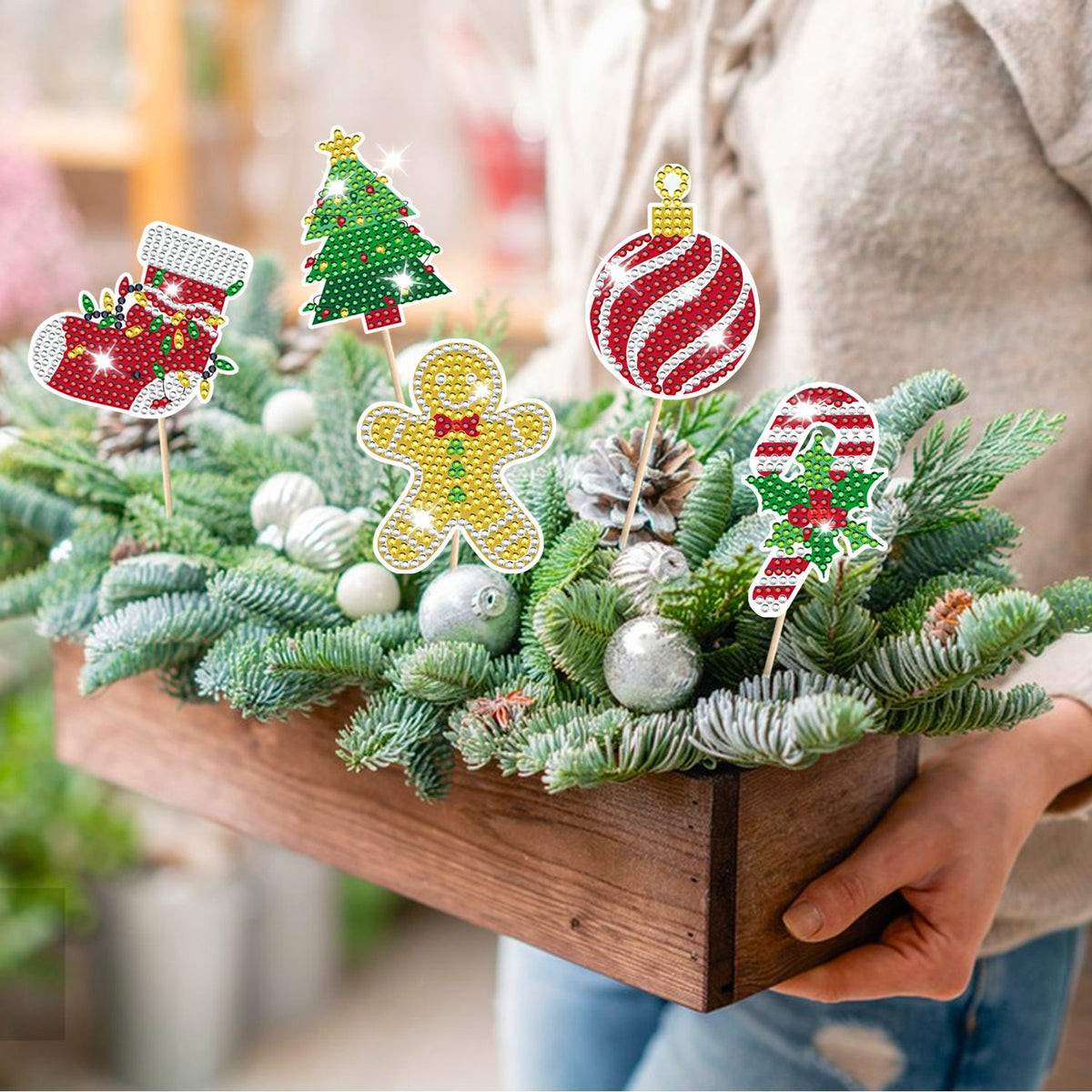 12Pcs Christmas Rhinestones Painting Kits Santa Claus Snowman Gingerbread Man Christmas Stockings Bows Design - view 9
