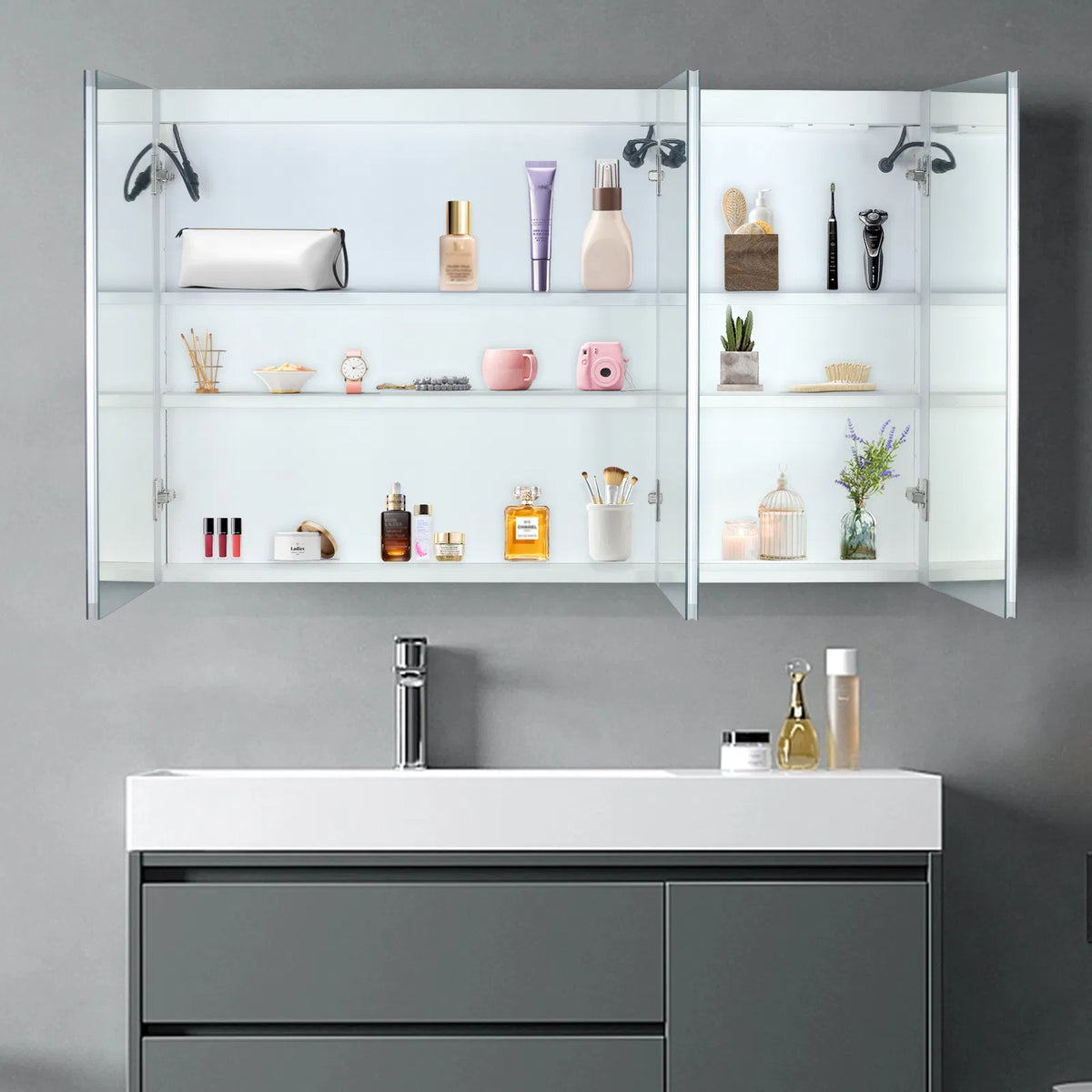 LED Bathroom Wall Cabinet, 3 Door Bathroom Mirror Cabinet, white - view 8