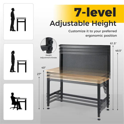 48" Heavy-Duty Workbench 2000LBS Capacity 7-Level Height Adjustable with Built-in Power Strip - view 5