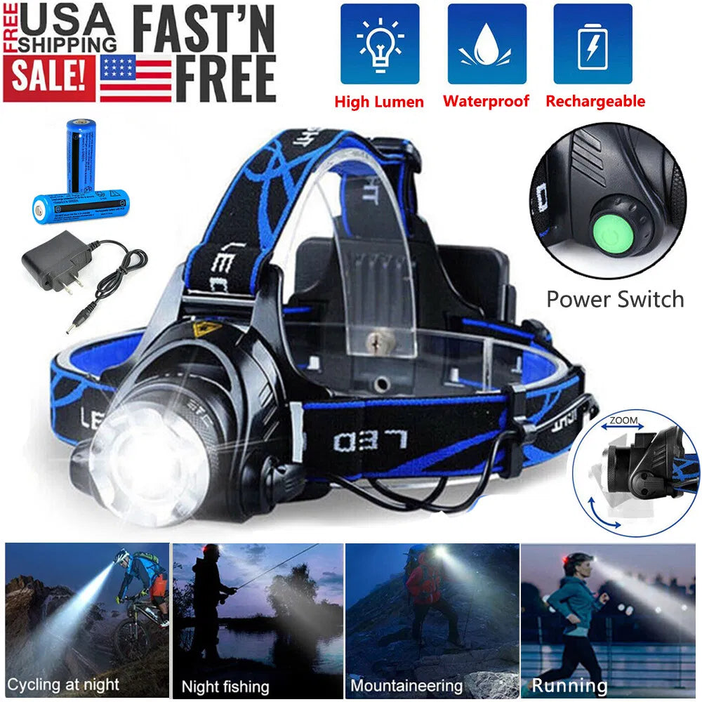 Super Bright 9900000LM Rechargeable Headlamp LED Headlight Head Torch Flashlight - view 2