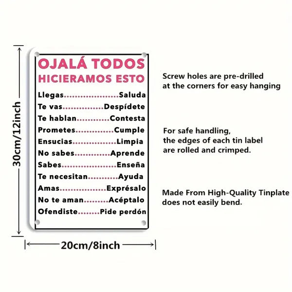 Spanish Motivational Quote Metal Wall Sign Ojalá Todos Hicieramos Esto Retro Tin Wall Decor - view 3
